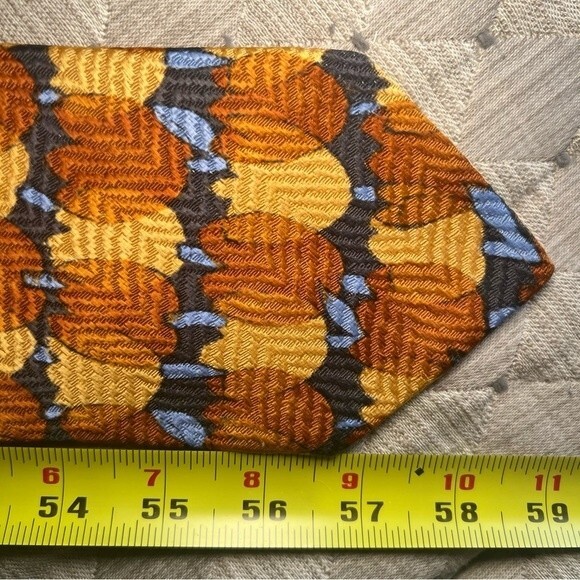 Ermenegildo Zegna 100% Silk Rust Brown Gold Blue Men's Necktie Tie Autumn Fall - Picture 8 of 11